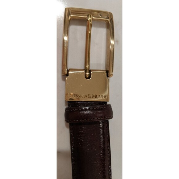 JOHNSTON & MURPHY Brown Analine Kipskin Shoulders Leather Belt Brass Buckle 36 - Picture 2 of 7